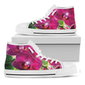Magenta Orchid Flower Print White High Top Sneakers