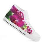Magenta Orchid Flower Print White High Top Shoes