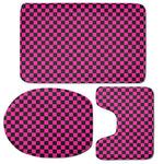 Magenta Pink And Black Checkered Print 3 Piece Bath Mat Set