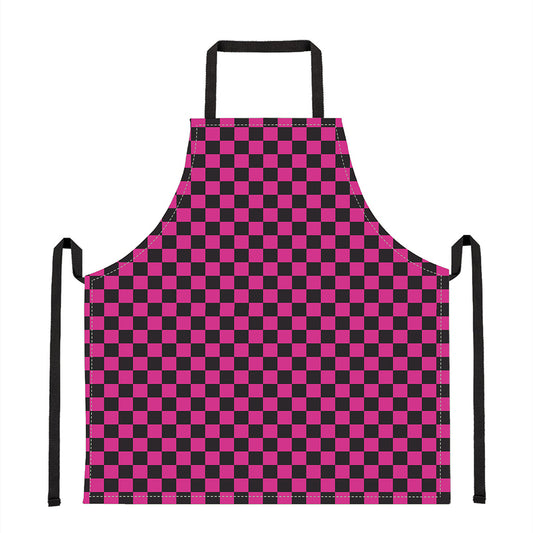 Magenta Pink And Black Checkered Print Apron