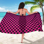 Magenta Pink And Black Checkered Print Beach Sarong Wrap