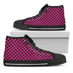 Magenta Pink And Black Checkered Print Black High Top Shoes