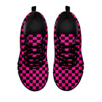 Magenta Pink And Black Checkered Print Black Sneakers