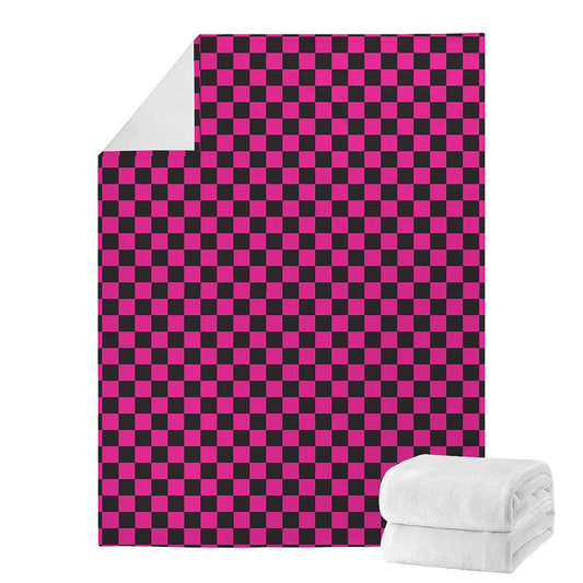Magenta Pink And Black Checkered Print Blanket