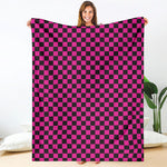Magenta Pink And Black Checkered Print Blanket
