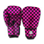 Magenta Pink And Black Checkered Print Boxing Gloves