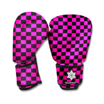 Magenta Pink And Black Checkered Print Boxing Gloves