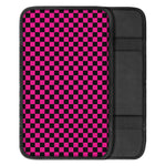 Magenta Pink And Black Checkered Print Car Center Console Cover