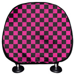 Magenta Pink And Black Checkered Print Car Headrest Covers