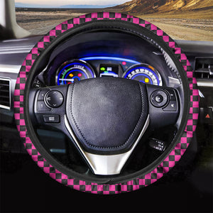 Magenta Pink And Black Checkered Print Car Steering Wheel Cover