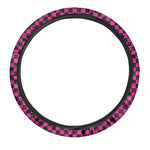 Magenta Pink And Black Checkered Print Car Steering Wheel Cover