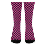 Magenta Pink And Black Checkered Print Crew Socks