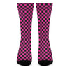 Magenta Pink And Black Checkered Print Crew Socks