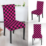 Magenta Pink And Black Checkered Print Dining Chair Slipcover