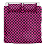 Magenta Pink And Black Checkered Print Duvet Cover Bedding Set