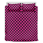Magenta Pink And Black Checkered Print Duvet Cover Bedding Set