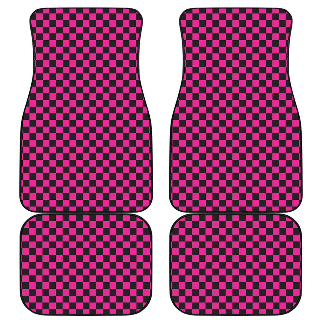 Magenta Pink And Black Checkered Print Front and Back Car Floor Mats