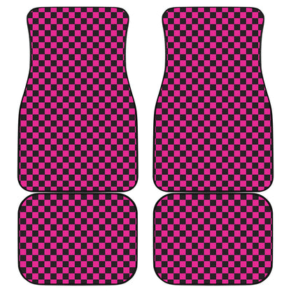 Magenta Pink And Black Checkered Print Front and Back Car Floor Mats