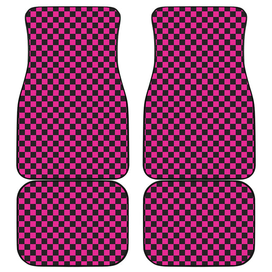 Magenta Pink And Black Checkered Print Front and Back Car Floor Mats
