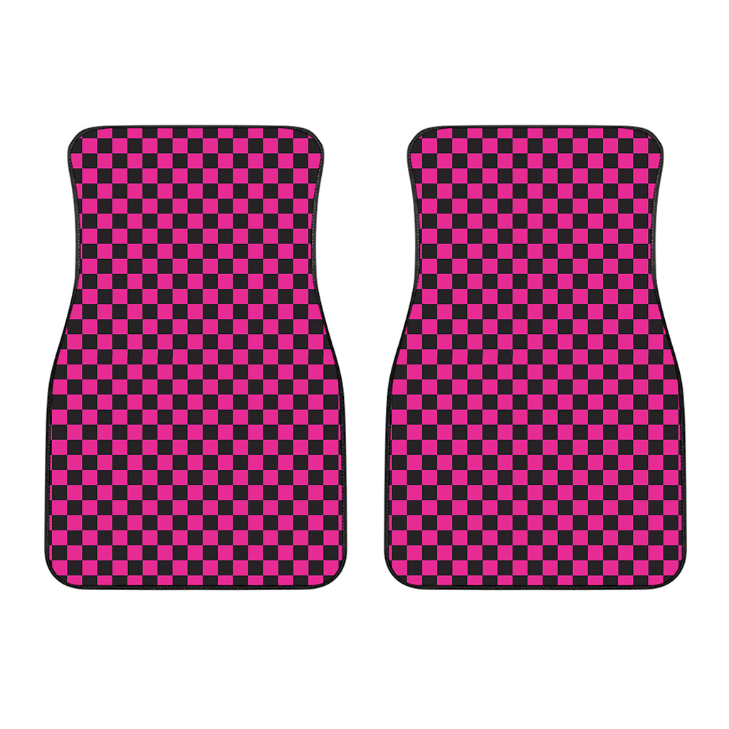 Magenta Pink And Black Checkered Print Front Car Floor Mats