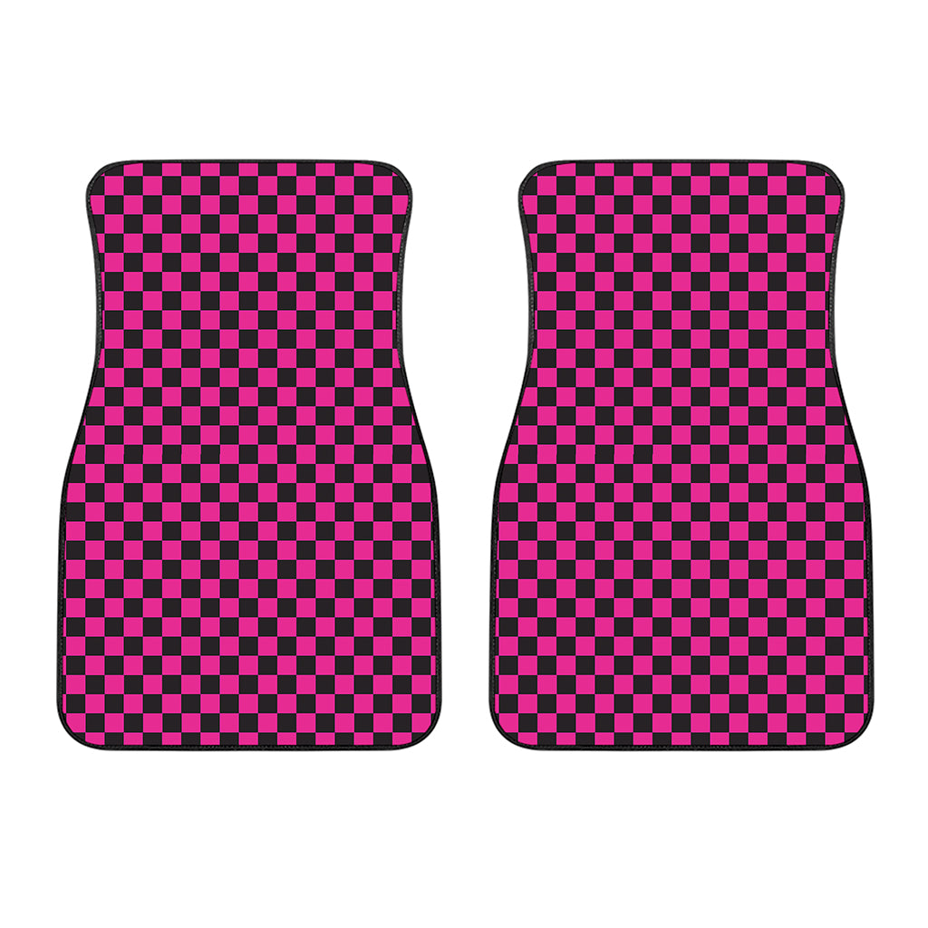 Magenta Pink And Black Checkered Print Front Car Floor Mats