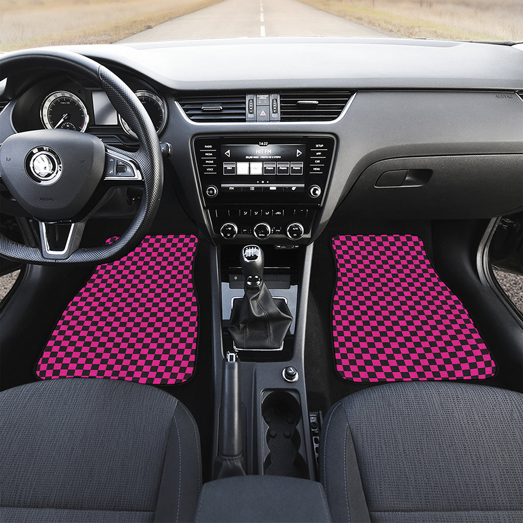 Magenta Pink And Black Checkered Print Front Car Floor Mats