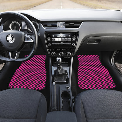 Magenta Pink And Black Checkered Print Front Car Floor Mats