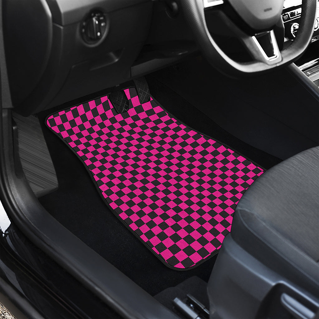 Magenta Pink And Black Checkered Print Front Car Floor Mats