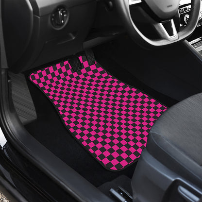 Magenta Pink And Black Checkered Print Front Car Floor Mats
