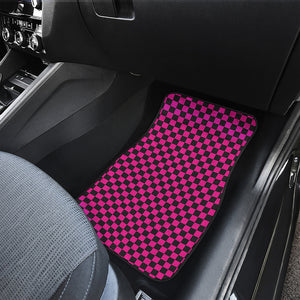 Magenta Pink And Black Checkered Print Front Car Floor Mats