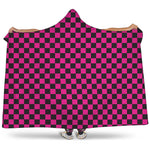Magenta Pink And Black Checkered Print Hooded Blanket