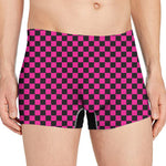 Magenta Pink And Black Checkered Print Men's Boxer Briefs