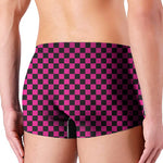 Magenta Pink And Black Checkered Print Men's Boxer Briefs