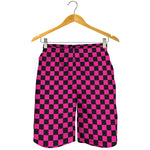 Magenta Pink And Black Checkered Print Men's Shorts