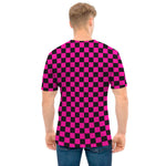 Magenta Pink And Black Checkered Print Men's T-Shirt