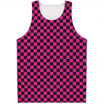 Magenta Pink And Black Checkered Print Men's Tank Top