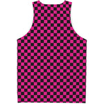 Magenta Pink And Black Checkered Print Men's Tank Top