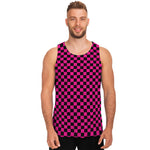 Magenta Pink And Black Checkered Print Men's Tank Top