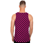 Magenta Pink And Black Checkered Print Men's Tank Top