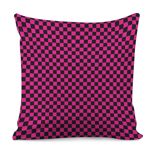 Magenta Pink And Black Checkered Print Pillow Cover