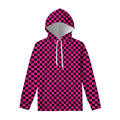 Magenta Pink And Black Checkered Print Pullover Hoodie