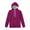 Magenta Pink And Black Checkered Print Pullover Hoodie