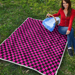 Magenta Pink And Black Checkered Print Quilt