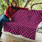 Magenta Pink And Black Checkered Print Quilt