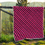 Magenta Pink And Black Checkered Print Quilt