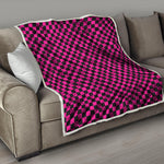 Magenta Pink And Black Checkered Print Quilt