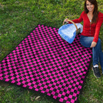 Magenta Pink And Black Checkered Print Quilt