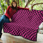 Magenta Pink And Black Checkered Print Quilt