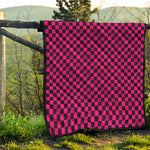 Magenta Pink And Black Checkered Print Quilt