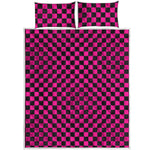 Magenta Pink And Black Checkered Print Quilt Bed Set